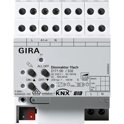 Gira Dimmaktor 1f 500 W/VA KNX REG [217100], 2171 00