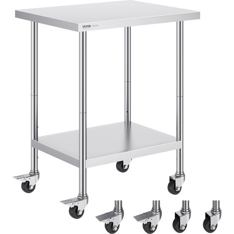 Table de Travail en Acier Inoxydable 61 x 76,2 x 95,5 cm, Table de Préparation des Aliments sur Roulettes, 3 Niveaux de Hauteur Réglables, Meuble de Rangement, pour Restaurant Maison, Argenté (1/5)