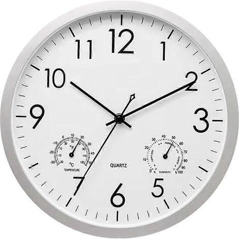 Horloge murale ronde décorative d'extérieur avec thermomètre et hygromètre, grande horloge murale élégante et silencieuse au style rétro. (1/5)