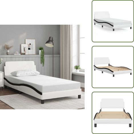 Cadre de lit sans matelas blanc et noir 100x200 cm similicuir - Cadre De Lit - Lit Double - Lit Design - Tête De Lit - Similicuir (1/5)
