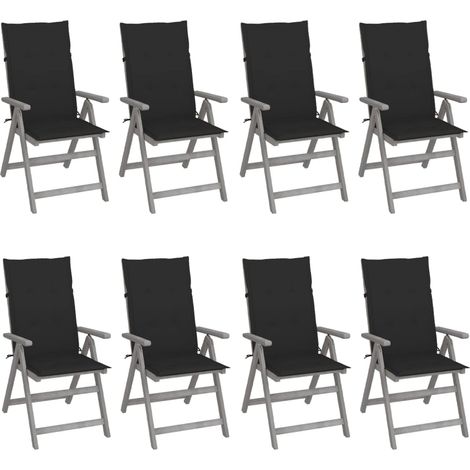 Lot de 8 Chaises inclinables de jardin avec coussins,Fauteuils d'extérieur Gris Acacia -TF21893 (1/5)