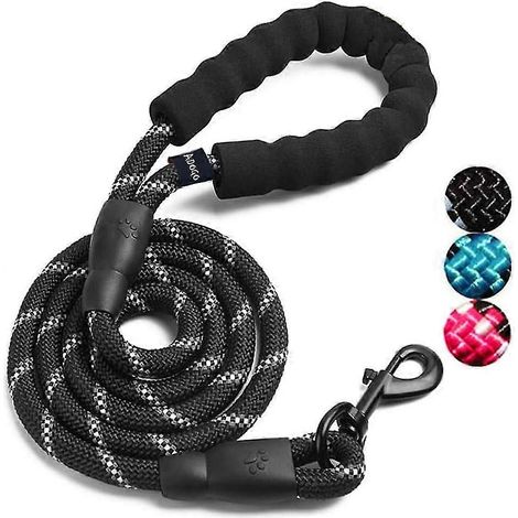 Laisse de sécurité en corde torsadée pour chien, 1,5 m, avec poignée rembourrée douce et fils réfléchissants en nylon résistant. (1/4)