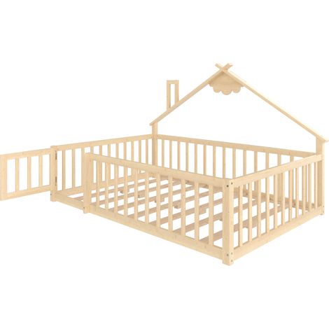 Letto casetta per bambini 140x190 cm in pino naturale con sponda e chiusura (1/5)