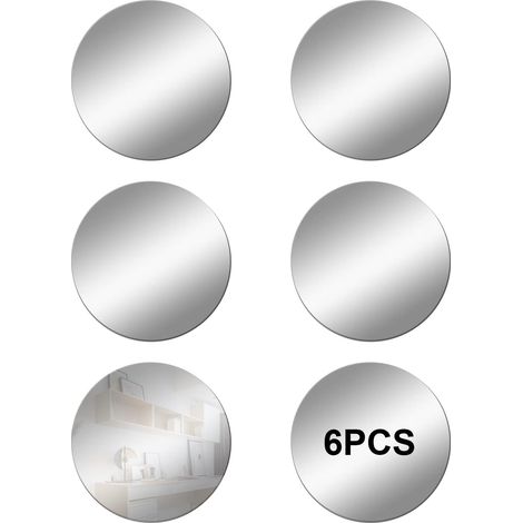 Lot de 6 Miroirs Muraux Ronds 20 cm Adhesif, Petit Miroir Mural Rond pour Réalisation Deco/Rapide - Facile à Poser Très Léger - Acrylique HD (1/5)
