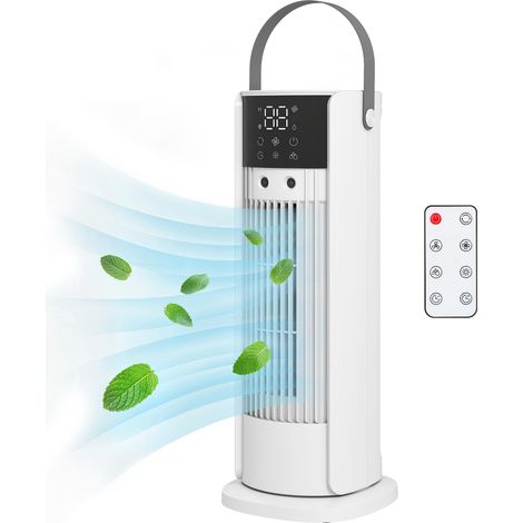 Ventilateur de table colonne avec brumisateur, ventilateur de bureau 3 vitesses, oscillation 90°, blanc