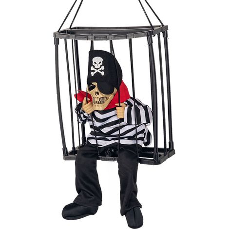 Décoration de maison hantée : cage à crâne effrayante, fantôme suspendu hurlant, accessoire d'Halloween avec détecteur de mouvement Z248 Pirate (1/4)
