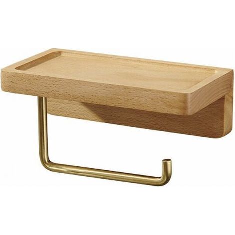 Porta carta igienica in legno massello, montaggio a parete doppio, angoli arrotondati autoadesivi, arredo per bagno e cucina (faggio) (1/3)