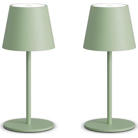 2 pièces lampes de table LED à intensité variable (Vert), sans fil  Rechargeables, couleur de lumière chaude 3000K, 5V 2A USB-C, aluminium, IP54,Pour le salon, le jardin, la salle à manger (1/5)