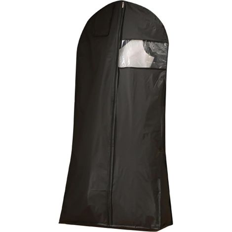 Housse de vêtement longue noire avec fenêtre transparente et poignée de transport, sac à vêtements pour robes et gowns, dimensions 60×25×130 cm, housse anti-poussière pour rangement (1/5)