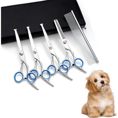 BEBUSINGOTO Juego de tijeras para perros, tijeras profesionales para peluquería canina, juego de tijeras azules para pelo de perro (1/4)