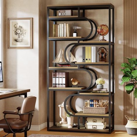 Tribesigns Bibliothèque à 5 Étagères, 180 cm Bibliothèque, avec Cadre en Métal Robuste, Étagères sur Pied, Étagères D'exposition avec Espace de Rangement Ouvert pour Le Bureau à Domicile, Le Salon