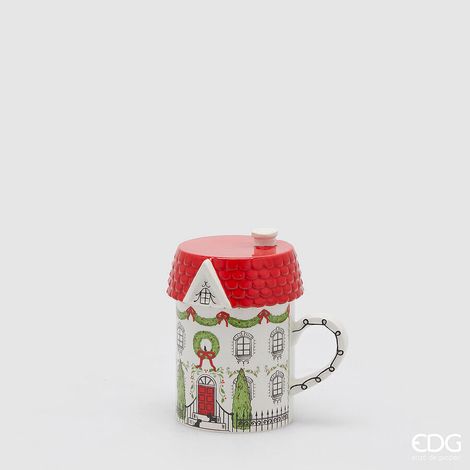 EDG Enzo De Gasperi Tazza Casetta di Natale H 13 Cm D 9 Cm Green Red (1/3)