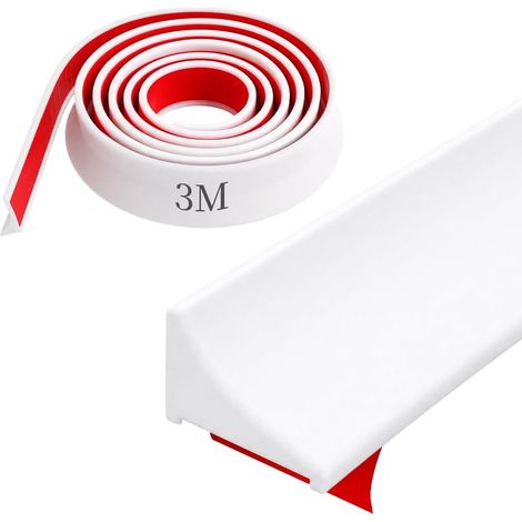 Douche Barrage d'eau Silicone,3 M Seuil Douche Anti Débordement,Joint Douche Sol pour Salle de Bain, La Cuisine(Blanc) (1/5)