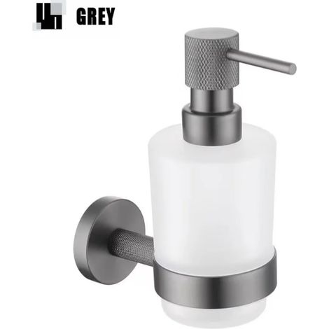 (Gris B) Distributeur mural de savon/gel hydroalcoolique en laiton nickelé brossé moleté, support pour flacon en verre, accessoires de salle de bain (1/5)