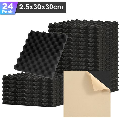 Randaco 24 pcs Panneaux acoustiques adhésifs, Profil ondulé 30 x 30 x 2.5 cm, panneaux d'insonorisation pour une isolation acoustique efficace noir (1/5)
