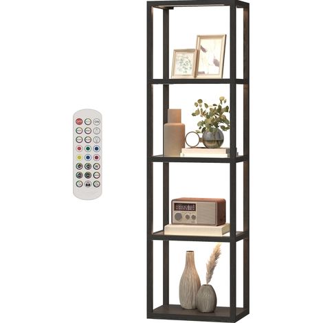 Lampadaire LED RGB avec étagères en verre et synchronisation musicale, lampe sur pied noire à télécommande, pour salon, chambre ou bureau  CHICFURN (1/5)