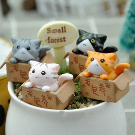 Mini chat mignon 4pièce, ornement de chaton de jardin, cadeau pour enfants, décoration de chambre de bébé, (1/5)
