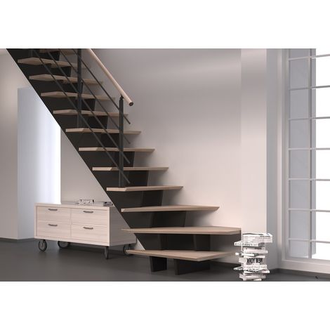 Sogem – Escalier quart tournant gauche avec rampe – Hauteur modulable 275-294.6 cm – Marches en hêtre massif 30 mm – Largeur ajustable 85 cm