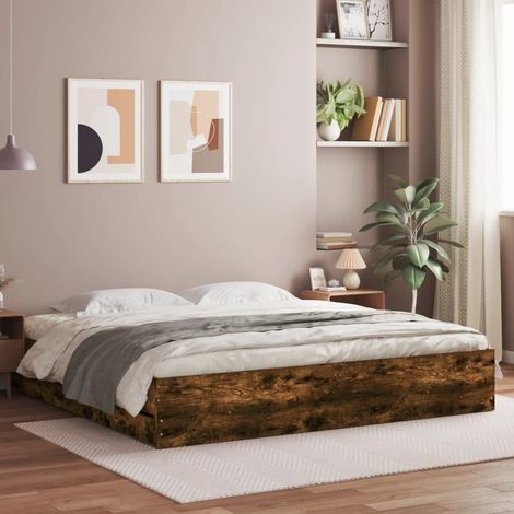 Cama con cajones madera de ingeniería roble ahumado 160x200 cm vidaXL