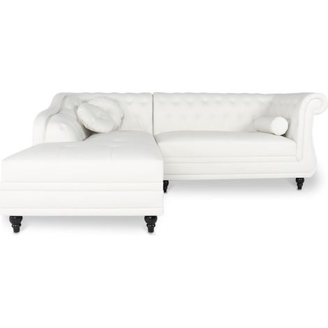 Canapé d'angle gauche Empire Blanc style chesterfield (1/3)