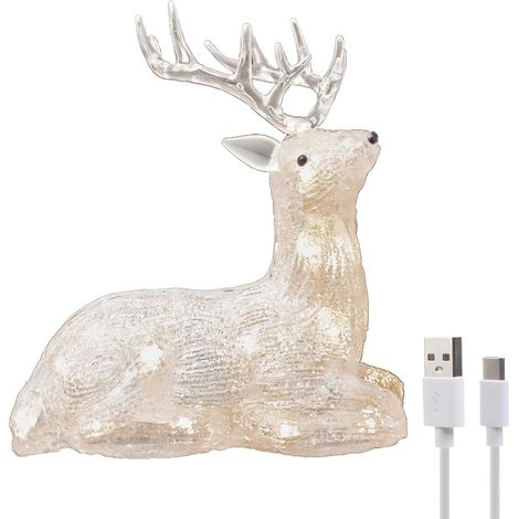 Figurina Renna LED Natale Acrilico Timer 21,5 cm Bianca (1/5)
