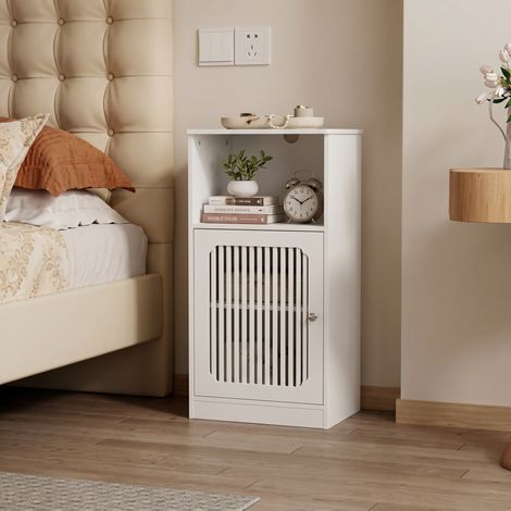 Armario de baño bajo con puerta de lamas, almacenamiento en varios niveles, blanco, MDF y tablero de partículas (1/5)