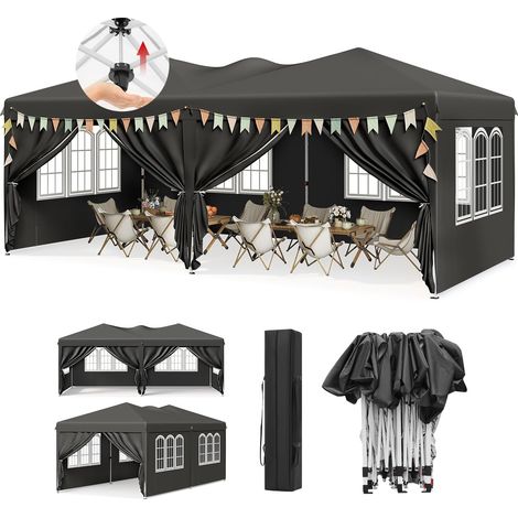 WOLTU Gazebo 3x6 Pieghevole, Tendone con 6 Parti Laterali Rimovibile, Protezione UV 50+, Gazebo da Giardino per Feste Campeggio Matrimonio,Grigio