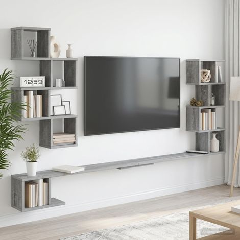 vidaXL Wall-Mounted TV Shelf Grey Sonoma 200 x 15 x 94 cm (1/5)