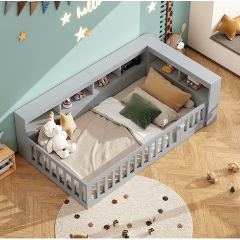 Daybett 90/200 cm grau aus Spanplatte und MDF mit USB, Steckdose und Stauraum (1/5)