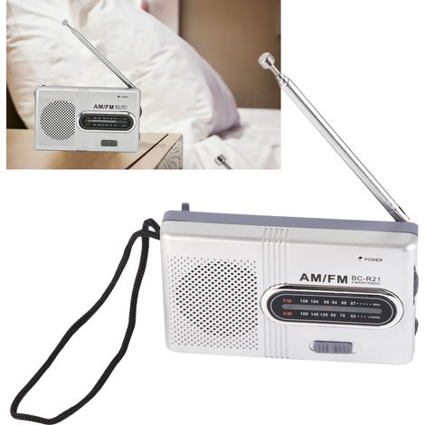 Radio FM AM Portable 5W Haut-Parleur Longue Autonomie pour Maison et Extérieur, Jack Casque Gris Argenté