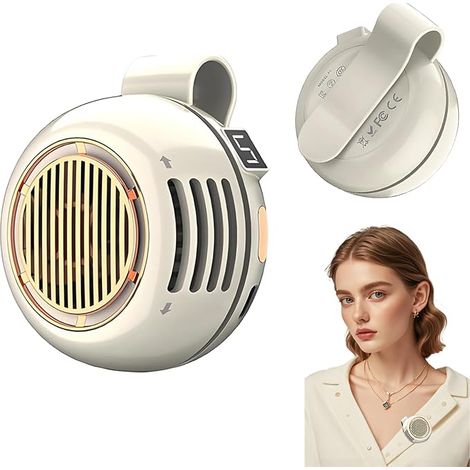 Petit ventilateur tour de cou à clipser avec 3 vitesses, portable, silencieux, sans pales pour rotation à 360°, port USB, mains libres, pour la maison et les voyages (blanc) (1/5)