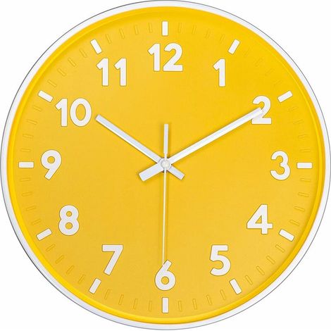 royaluxe - Horloge murale moderne, horloges murales à piles à quartz sans tic-tac de 12 pouces 6D, cadran rond et coloré, facile à lire, horloge décorative de style simple (jaune) (1/5)
