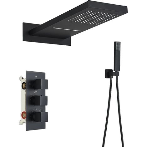 Ensemble de robinet de douche thermostatique, contrôle à trois poignées, finition en acier inoxydable (1/2)