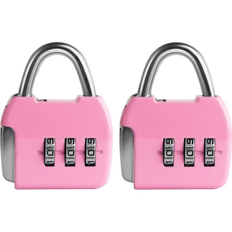Set mit 2 kleinen Zahlenschlössern, 3-stelliger Zahlencode, Reiseschloss, tragbares Vorhängeschloss mit Code für Koffer, Werkzeugkasten, Tagebuch, Rosa