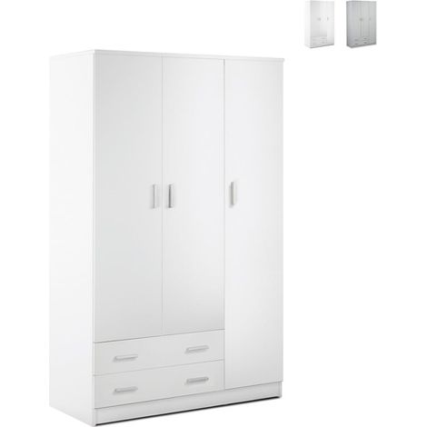 Armario ropero moderno dormitorio 3 puertas 2 cajones Mell - Blanco (1/4)