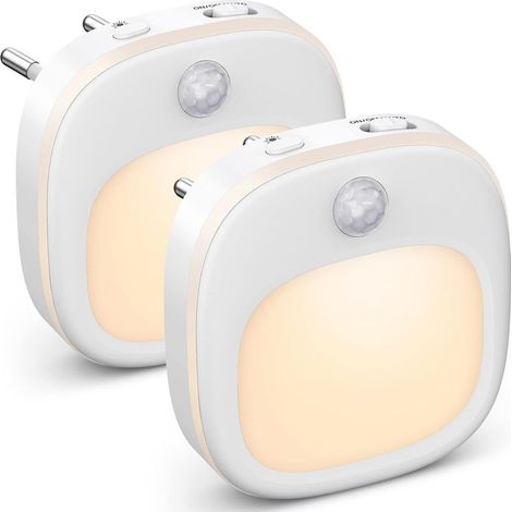 Veilleuse Prise Electrique [Lot de 2], Gradation Progressive Lampe Detecteur de Mouvement Interieur, Chaud/Blanc/Mixte Veilleuse LED Bon pour Couloir Escalier Chambre à Coucher Cuisine Chambre Denfan (1/5)