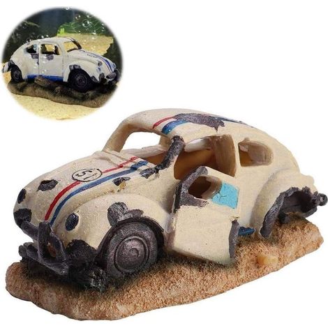 1pcs Deco Aquarium Résine De Simulation Décorations d'Aquarium en Forme De Voiture Poisson Abri en Forme D'Automobile Endommagé De Simulation Ornements d'aquarium Fish Tank (1/5)