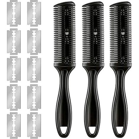 Lot de 3 peignes de rasage double face avec 10 lames - Pour couper les cheveux fins et épais - Noir (1/5)