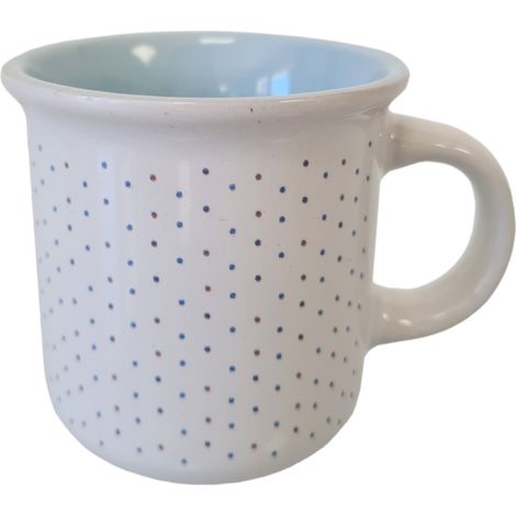 Tasse blanche et bleue en grès motif points (1/2)