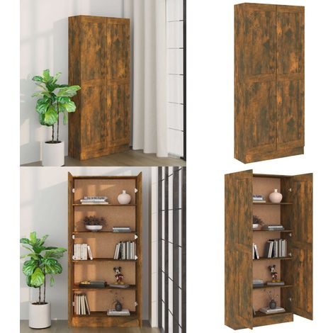 Comodino Rovere Fumo 82,5x30,5x185,5 cm in Legno Multistrato - Libreria in legno - Scomparti