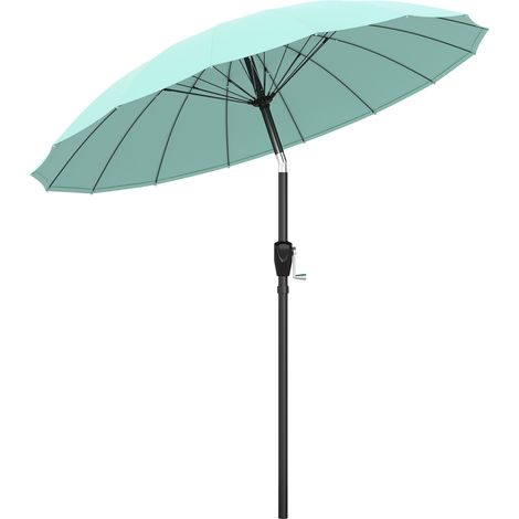 Parasol de jardin extérieur rond 2 m parasol inclinable avec ouverture fermeture manivelle 16 baleines, turquoise