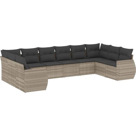 Maison Exclusive - Set Divano Giardino 10 pz con Cuscini Grigio Chiaro Polyrattan (1/3)