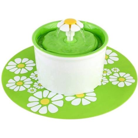Fontaine À Eau - 1,6 L - Zone De Boisson 360° - Pour Chat Et Chien Petit À Moyen - Tapis En Silicone - Vert (1/4)