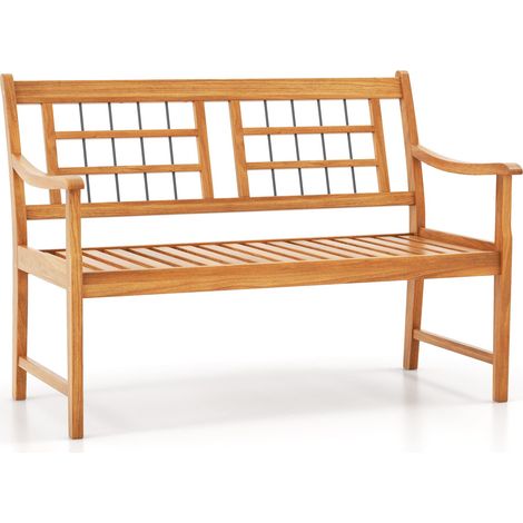 COSTWAY Patio Acacia Wood Bench Wooden 2-Person Outside Chair-Natural (1/5)