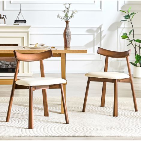 Juego de 2 sillas de comedor escandinavas, respaldo curvado ergonómico, asiento acolchado, madera de caucho blanca (1/5)