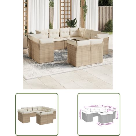 The Living Store 11-tlg. Garten-Sofagarnitur mit Kissen Beige Poly Rattan - Gartenmöbel - Outdoor Möbel - Rattan Sofa - Lounge Set - Gartenlounge (1/3)