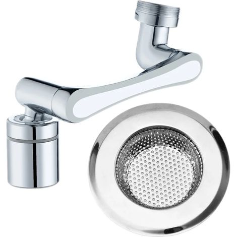 Robinet de cuisine pivotant extensible à 1440° avec grande bonde d'évier en acier inoxydable - Finition cuivre et argent (1/5)