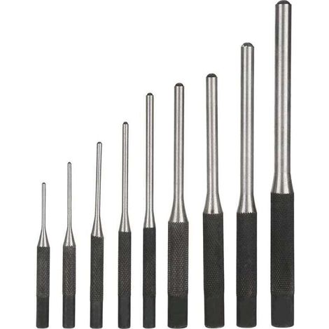 9-teiliges professionelles, robustes Stiftaustreiber-Set aus Stahl, Handwerkzeug für den Maschinenbau, Schwarz