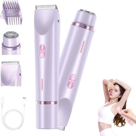 Afeitadora eléctrica 2 en 1 para mujer - Resistente al agua - Recortadora de bikini - Silenciosa - Fácil de usar - Afeitado suave - Morada (1/5)