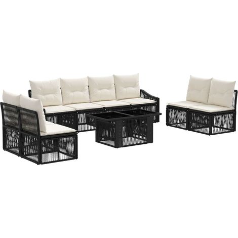 Set Divano da Giardino 9 pz Nero e Bianco Crema polyrattan vidaXL (1/5)